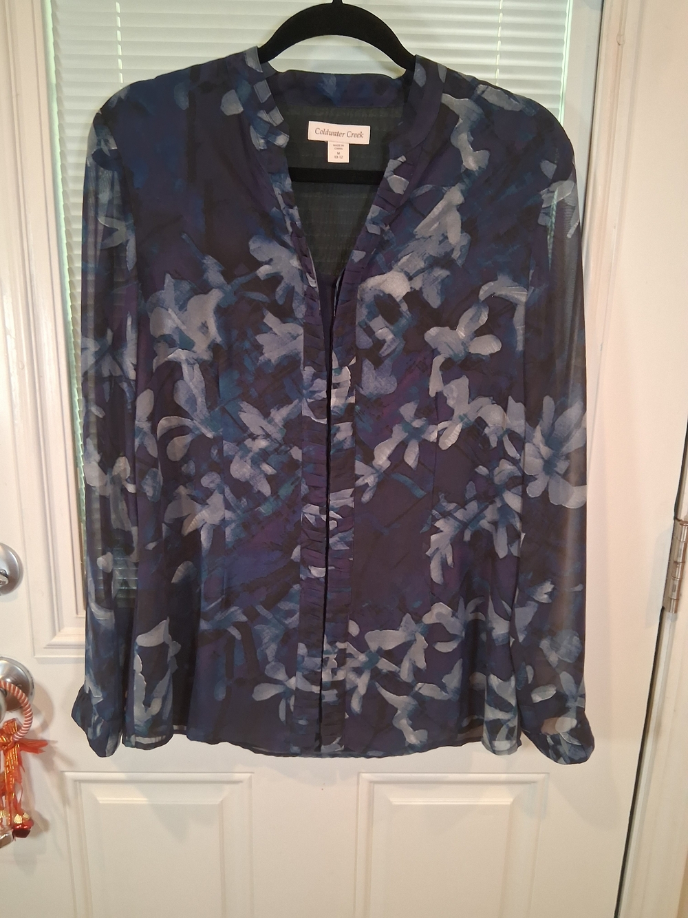 Sku6 Coldwater Creek Navy Floral Sheer Blouse Size M 10-12 Like New!!